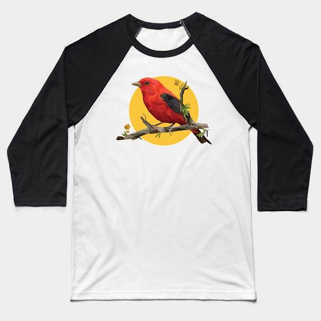 Red Scarlet. Bird. Geometric. Lowpoly. Arts. Illustration. Digital Art. Baseball T-Shirt by Houseofyhodie